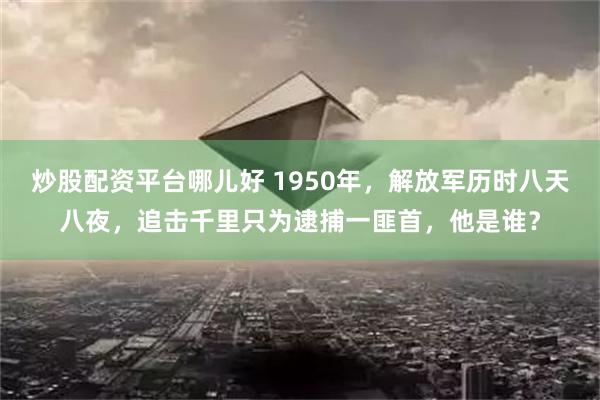 炒股配资平台哪儿好 1950年，解放军历时八天八夜，追击千里只为逮捕一匪首，他是谁？