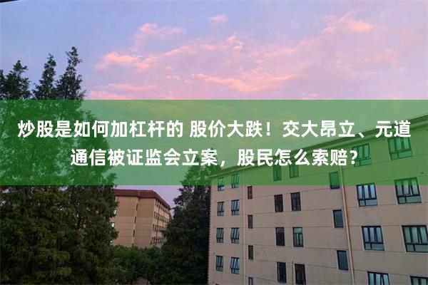 炒股是如何加杠杆的 股价大跌！交大昂立、元道通信被证监会立案，股民怎么索赔？