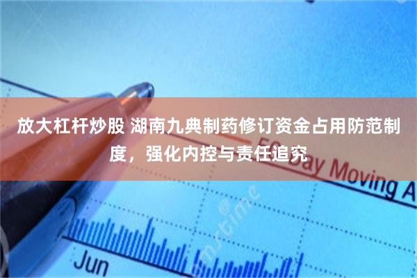 放大杠杆炒股 湖南九典制药修订资金占用防范制度,强化内控与责任追究
